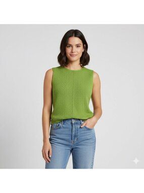Vintage Matcha Green Textured Sleeveless Sweater Vest Top - S/M